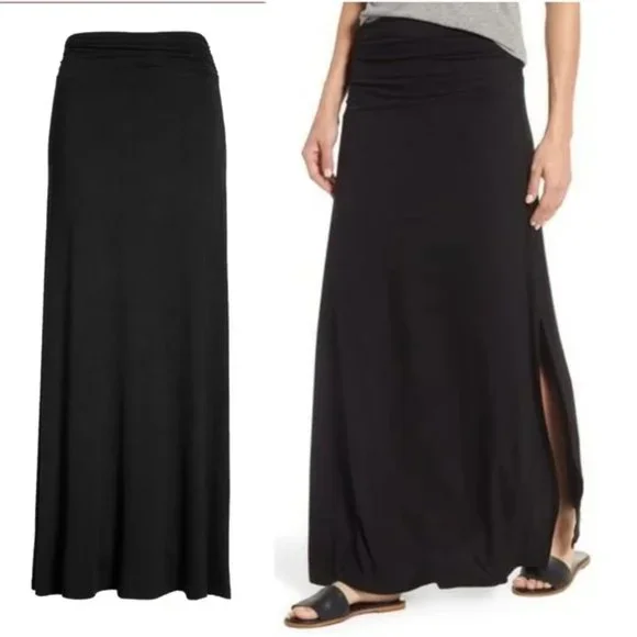 bobeau Skirts Bobeau Women Ruched Waist Side Slit Maxi Skirt